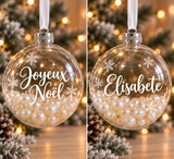 Boule de Noël transparente personnalisée – Perles nacrées & doré