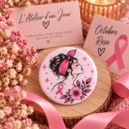 Badge « Éclat de Rose» – Octobre Rose | 58 mm