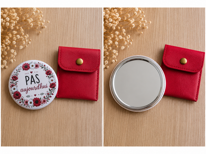 Miroir de poche personnalisé avec sa petite pochette bordeaux