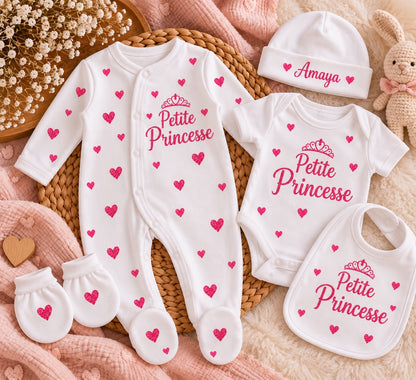 Ensemble naissance personnalisé – 5 pièces 0-3mois en coton