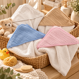 Cape de bain en gaze de coton personnalisé  avec gant