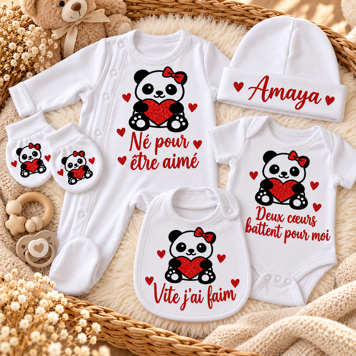 Ensemble naissance personnalisé – 5 pièces 0-3mois en coton