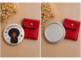 Miroir de poche personnalisé avec sa petite pochette bordeaux