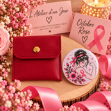 Miroir « Force & Courage » – Octobre Rose | 58 mm avec pochette personnalisable