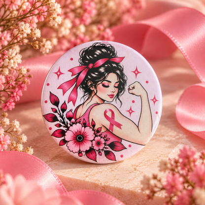 Badge Octobre Rose 58 mm – Force & Courage