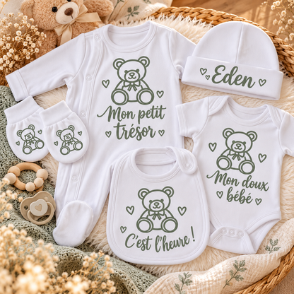 Ensemble naissance personnalisé – 5 pièces 0-3mois en coton