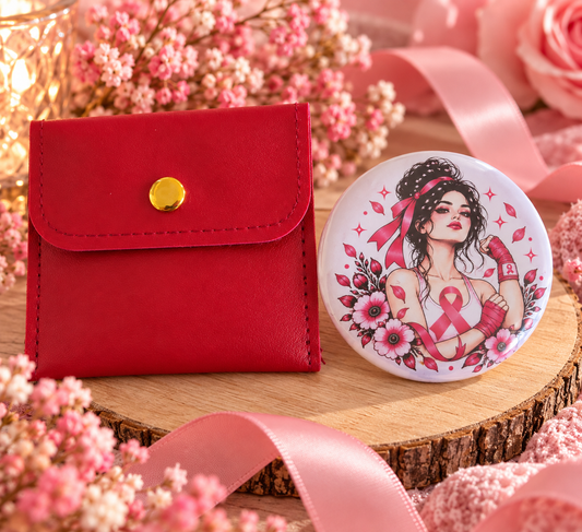 Miroir « Élan de Courage » – Octobre Rose | 58 mm avec pochette personnalisable