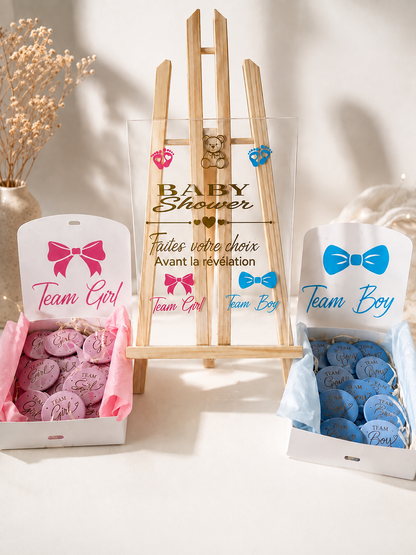 Pack gender reveal— 20 badges et son panneau