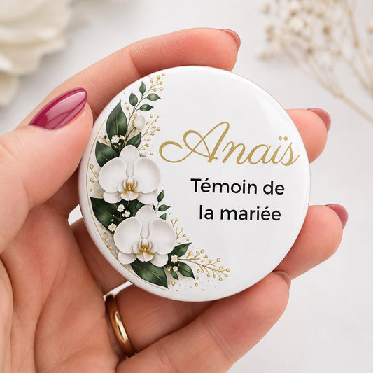 Badge personnalisé 58 mm, Témoin de la mariée