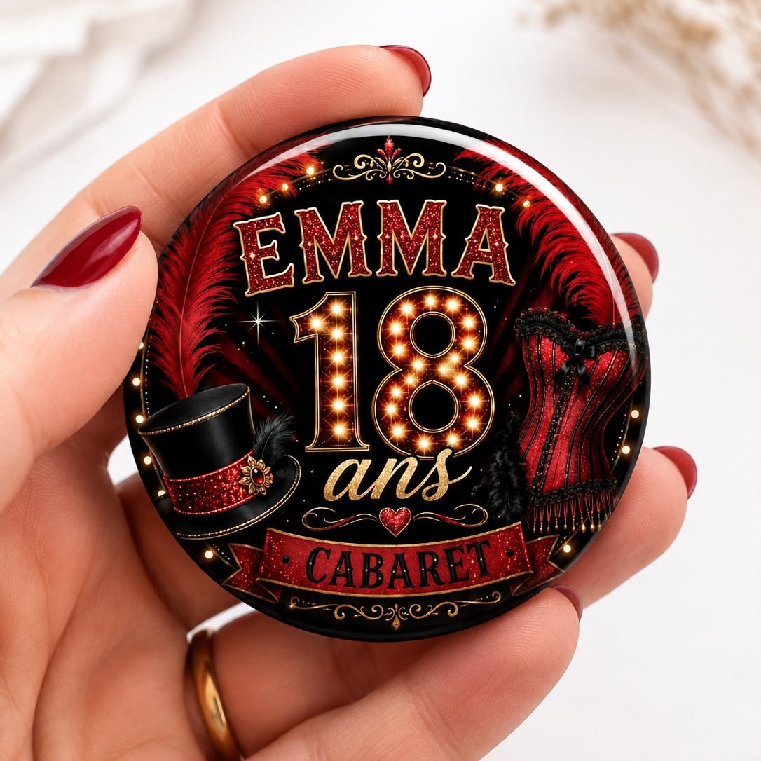 Badge personnalisé 58 mm, anniversaire 18 ans sur mesure