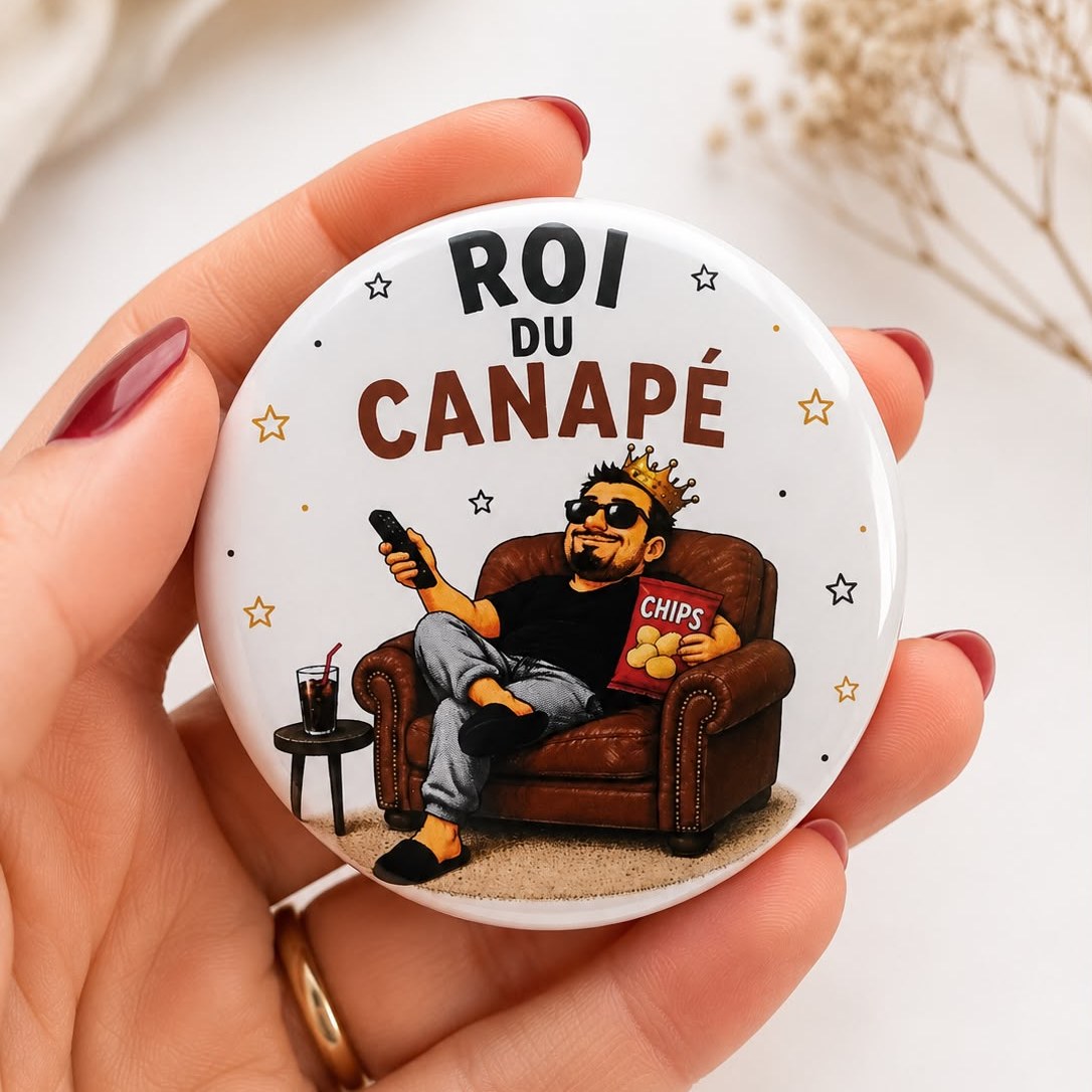 Badge personnalisé 58 mm, illustration humoristique