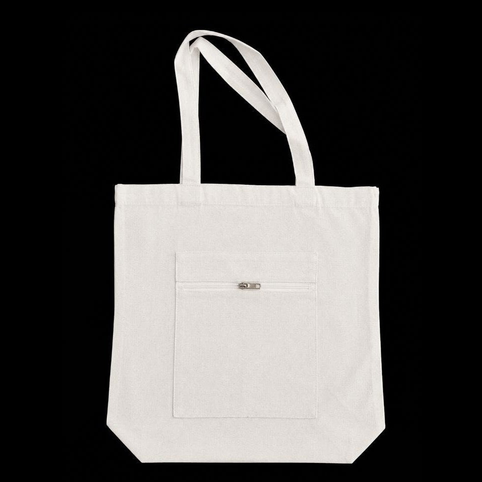 Tote bag en coton écru avec poche zippée au verso